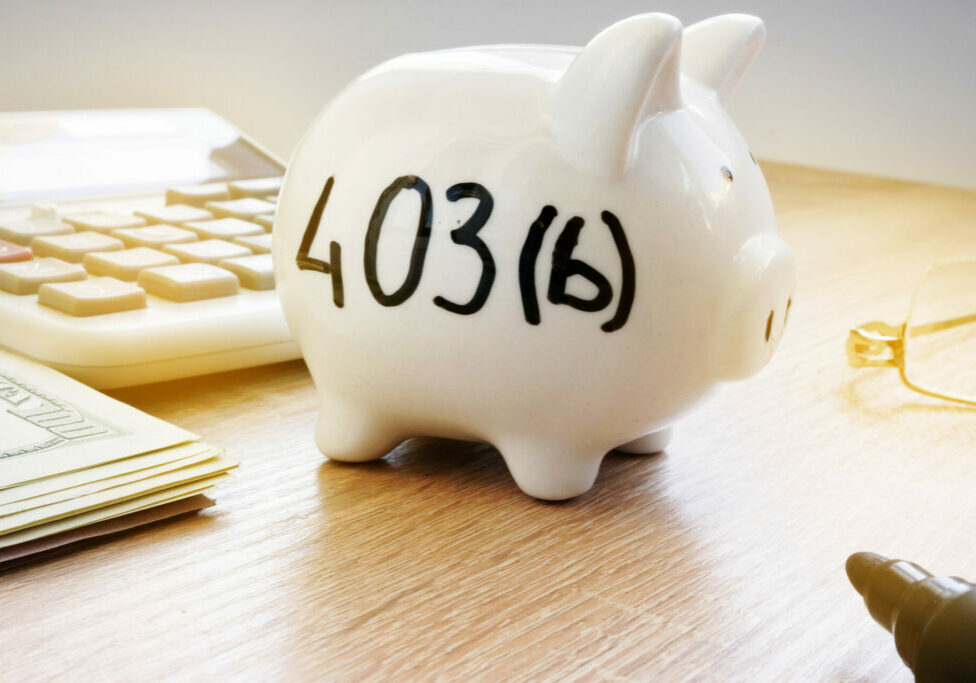 Piggy bank with sign 403b on a side. Retirement plan.